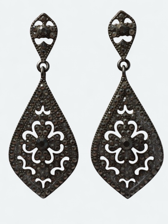 Jewelry - Dangle Drop Black Crystal Rhinestone Earrings